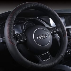 Auto Car Genuine Leather Steering Wheel Cover Anti Slip Wrap 15",Black